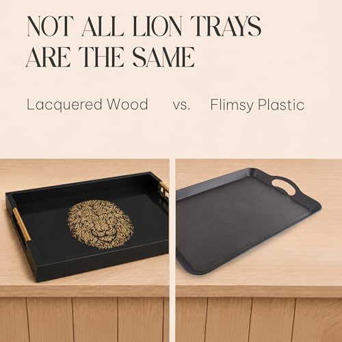Serving Tray with Gold Lion Design, Black Gloss by Death Decor