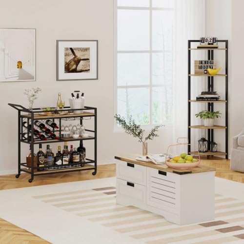 FATORRI Tall Corner Shelf, Industrial Corner Bookshelf, Wood and Metal Corner Shelf Stand for Living Room, Rustic Display Plant Stand for Home Office (Rustic Oak)