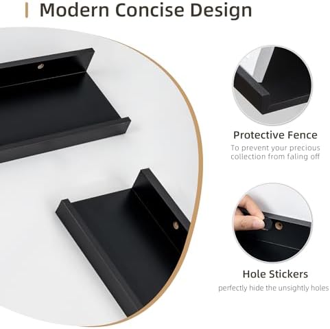 Acovy Picture Ledge Shelf, Wood Long Floating, Set of 2, 48 inch, Black