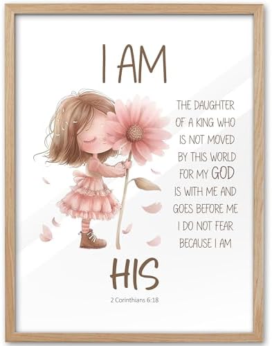 KensTro 12x16 Oak Framed 2 Corinthians 6:18 Scripture Wall Art | Natural Oak Wood Frame with Pink Floral Scripture Print for Bedroom, Hallway, Office, Living Room and Prayer Space