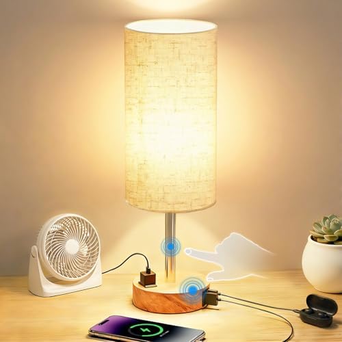 Table Lamp for Bedroom, High-Sensitivity Touch, AC Outlet, USB A+C