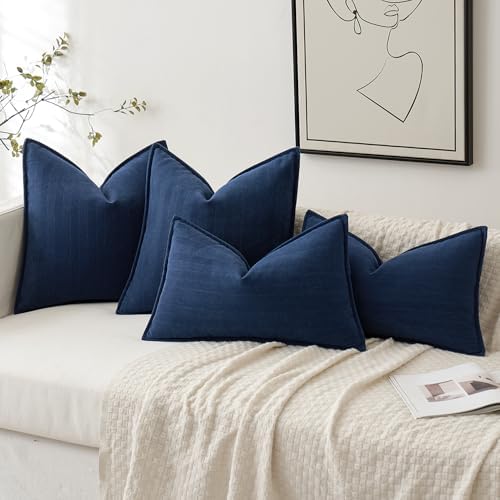 MIULEE Pack of 2 Navy Blue Decorative Chenille Pillow Covers 20x20 Inch