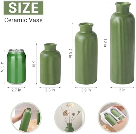 Small Sage Green Ceramic Vase Set of 3, Boho Modern Flower Vase Room Decor, Farmhouse Decor, Vases for Your Kitchen, Bathroom, Bedroom, Living Room, Office&Shelf Centerpiece Table Decorations