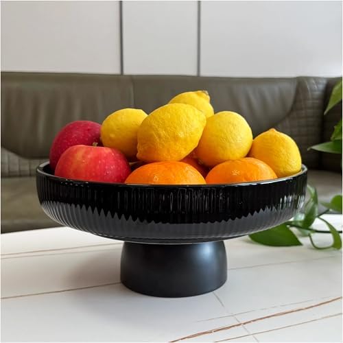 11" Ceramic Fruit Bowl for Kitchen Counter, Black