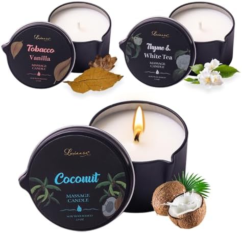3-Pack Soy Massage Candle Set, Coconut Tobacco Vanilla, 6.9 OZ