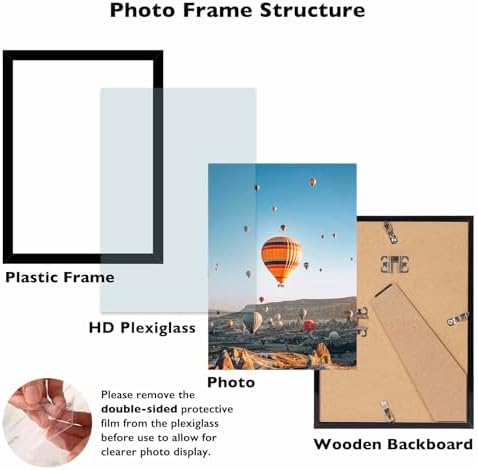 JCJMY 8.3x11.7 A4 Picture Frame Set of 6 for Wall Hanging or Tabletop Horizontally or Vertically, A4 Frame 8.3 x 11.7 Wall Gallery Poster Photo Frame with Shatter Resistant Plexiglass, 6 Pack, Black