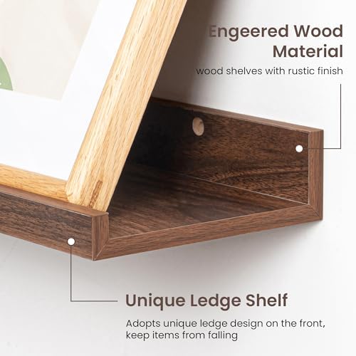 Axeman 40 Inch Floating Shelves, Walnut Picture Ledge Shelf Set of 3