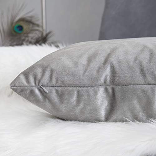 Home Brilliant Decorative Pillow Covers Solid Square Modern Velvet Pillowcases for Couch Bedding Room Elder Woman Nursery, 18 x 18 inch,(2 Pieces), Silver Grey