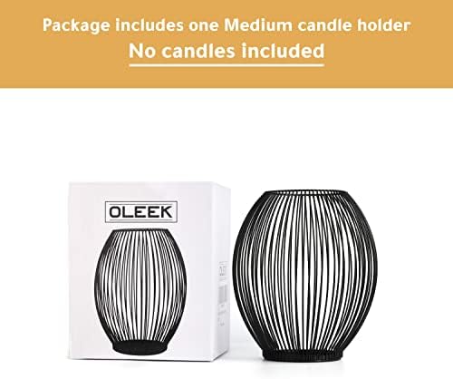 OLEEK Small Outdoor Candle Holders for Patio - Pillar Candle Holder - Black Wire Candle Holder for Table Centerpiece - Iron Lantern Decorative Candles - Farmhouse Decor Fireplace Metal Candle Holders