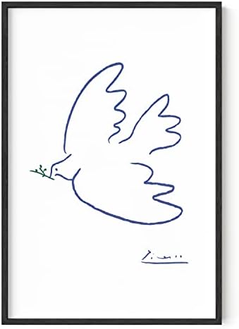 HAUS AND HUES Dove of Peace Picasso Wall Art - Pablo Picasso Line Drawing Artwork, Modern Dove Poster, Classic Print for Living Room, Kitchen, and Office Walls (Black Frame, 24x36)
