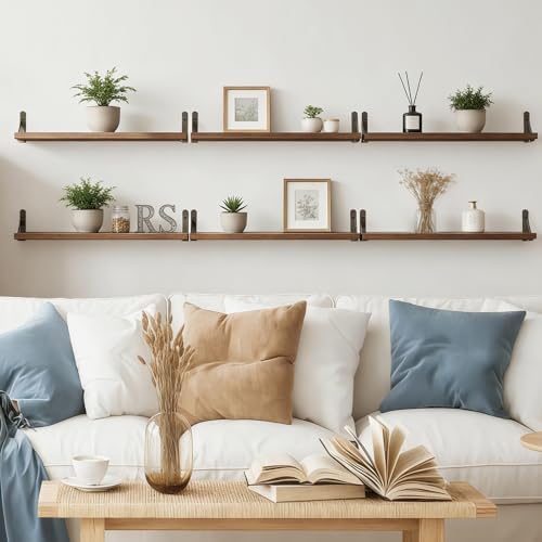 YGEOMER 23.6in Floating Shelves for Wall Home Decor, Wood, Brown, Set of 6