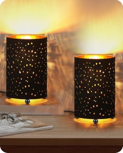 Black Table Lamps Set of 2, 8.1" Small Bedside Lamps Set of 2