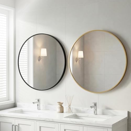 30 Inch Black Round Bathroom Wall Mirror, Round Mirrors for Wall Decor, Circle Mirror for with HD Shatter-Proof Glass for Entryway, Living Room, Bedroom, Dressing Room, Home Decor