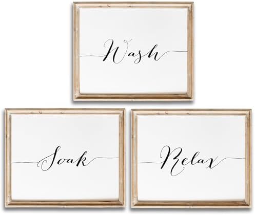 Wash Soak Relax - Bathroom Decor Art Prints (Set of 3) - Unframed - 8x10s | Elegant and Inspirational Quotes for Your Bathroom | Bathroom Wall Decor | Aesthetic Wall Art | Bathroom Art Wall Decor