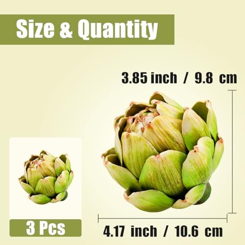 3pcs Large Faux Artichokes Decoration, Green Artificial Artichoke