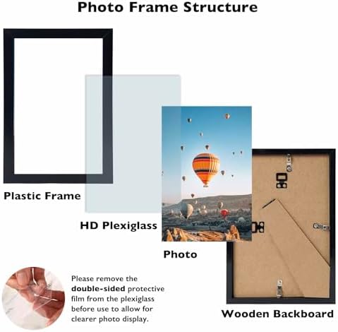 JCJMY 9x12 Black Picture Frame Set of 6, Horizontal and Vertical Formats for Wall Hanging, 9 x 12 Wall Gallery Poster Photo Frames with Shatter Resistant Plexiglass, 6 Pack, Black