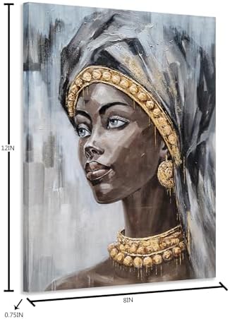 Yihui Arts Golden Elegance Hand Painted Textured African Woman Portrait Wall Art Artistic Masterpiece for Sophisticated Spaces