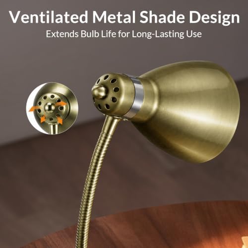 LEPOWER Metal Desk Lamp, Adjustable GooseNeck Reading Light for Bedroom