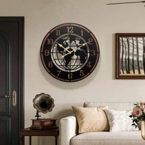 Large World Map Wall Clock,32" Wooden Minimalist Modern Clock