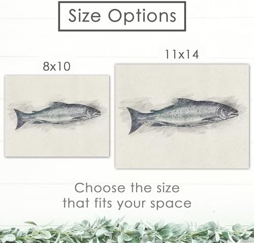 DREAM BIG PRINTABLES Fish Sketches Art Prints (Set of 6) - Unframed - 8x10 | Fishing Wall Decor for Fisherman