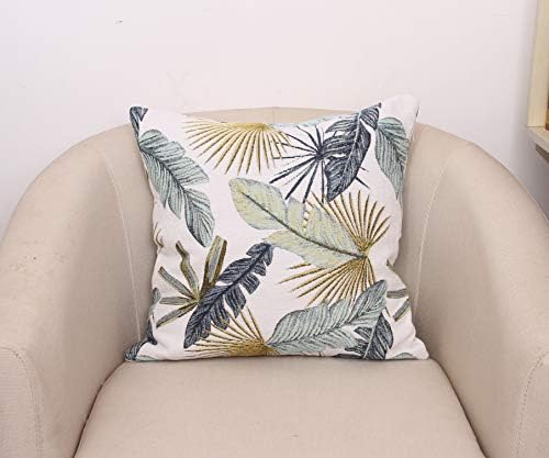 Yeiotsy Pillow Case, Decorative Tropical Leaf Throw Pillow Cover Heavy Fabric Jacquard Chenille (Yellow, 18 x 18 Inches)