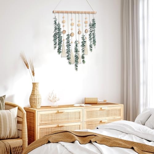 Artificial Eucalyptus Wall Hanging Faux Greenery Decor with Wicker Balls