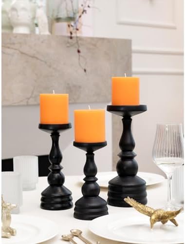 CANDWAX 3x3 Pillar Candles Set of 3 - Rustic Unscented No Drip Orange Candles for Home Decor, Parties, Centerpieces, Halloween Décor, Thanksgiving