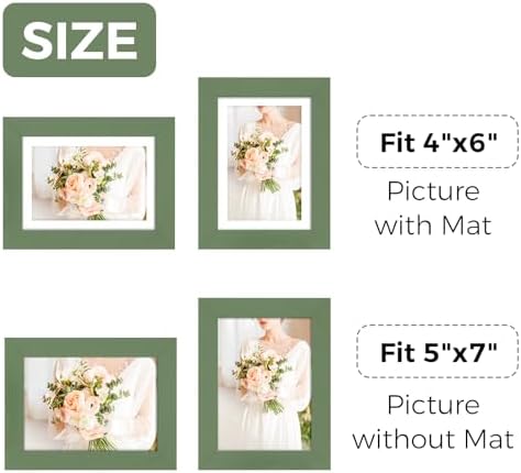 Muzilife Green 5x7 Wood Picture Frame with Mat, Real Glass Cover, 4 Pack