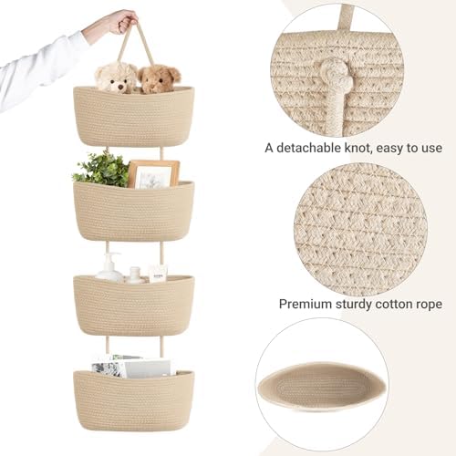 Dahey Over The Door Hanging Basket Storage 4-Tier Woven Wall Basket, Jute
