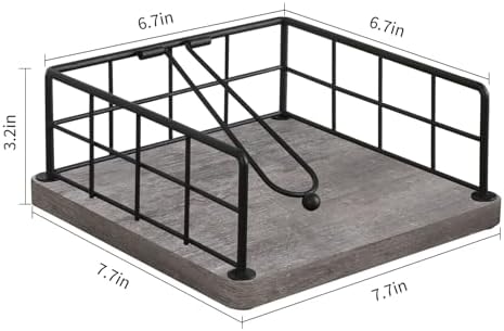 YINMIT Flat Napkin Holder for Table Wood, Gray Farmhouse Napkin Holders with Weighted Arm, Rustic Metal Square Napkin Holder Organizer for Kitchen Bathroom Dining Table