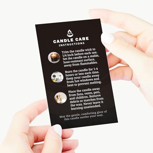 200 pack - Premium Handmade Candle Care Instruction Cards Black 2x3.5 in, Small Business | Soy Bees Wax Melt, Candle Makers, Making Supplies Kit Set, Containers, Jars, Pot, Package