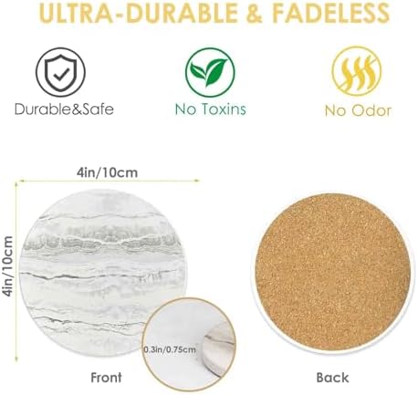 Drink Coasters with Holder 6 Pack, Ceramic Marble Style, Absorbent Abstract Coasters Set, 4in Cup Mat for Any Cups, Home, Living Room Decor, Tabletop-Protection for Coffee Beverage-Beige