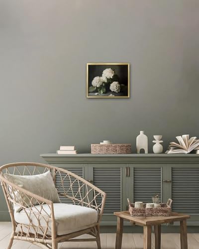 AIMAILON Gold Framed,White Hydrangea Blooming Retro Bohemian Style 8x10 | classic plant aesthetics, desktop decoration, easy to hang, versatile style