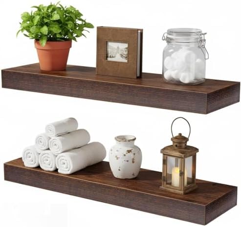 Floating Shelves for Wall,Wall Shelves for Decor Storage,Display Shelving 16 inch Set of 2,Wall Mounted Wood Shelf for Bedroom,Living Room,Bathroom,Kitchen,Brown(2pcs,Brown)