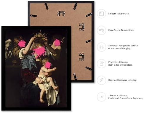 Poster Master Virgin and Child with Angels Print - Baroque Painting Poster - Altered & Pop Art - Trendy Gift for Men & Women - Wall Decor for Bedroom or Living Room - 16x20 Black Framed
