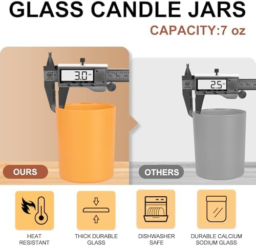 SHOWIN Thick Candle Jars for Making Candles 12 Pcs, 7 OZ Empty Jars with Wood Lids for Candle Making, Sample Container, Christmas