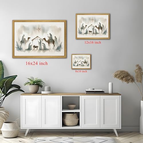 Framed Jesus Wall Art, Christian Wall Decor Paintings, Jesus Nativity Canvas Print Picture, Large Religious Room Decor Oin Painting for Living Bedroom Church 12x16 Inch