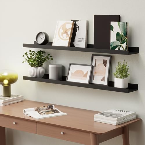 Boswillon Floating Shelves Set of 2, Long Wall Shelf with Lip, 36in, Black