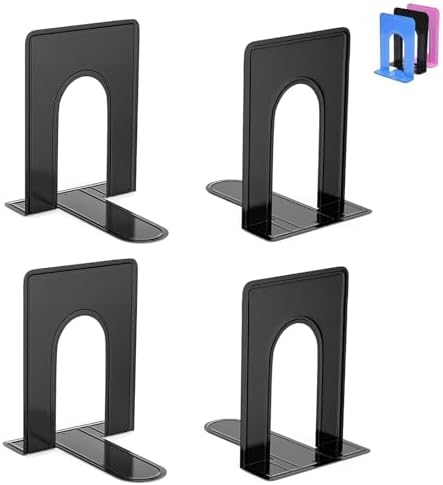 Optomni Bookends, Book End Supports Heavy Duty Metal Bookend Support, Book Ends Supports for Shelves Decor Home Office School (2 Pairs/4 Pieces, Black)