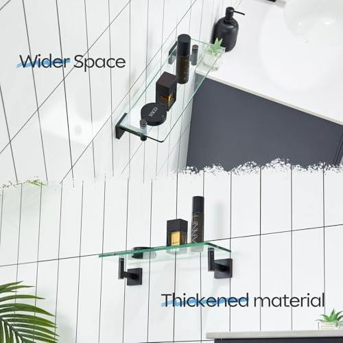 KOKOSIRI Wall Shelves Bathroom Hardware Glass Floating Shelf Small Hanging Rack Storage/Room Decor 16-Inch Oil Rubbed Bronze 2 Pack B1105ORB-L16-P2