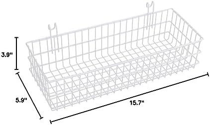 Kaforise Hanging Basket for Wire Wall Grid Panel, Multi-function Wall Storage and Display Basket, Flower Pots Shelf Balcony Plant Storage Holder, Extra Large Size, White Painted