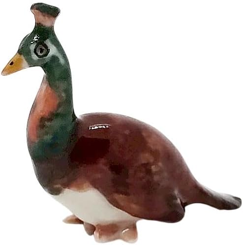 WitnyStore Tiny 1½" Multicolor Peahen Peacock Peafowl Bird Figurine - Miniature Hand Made Painted Ceramic Birds Aves Colorful Porcelain Feathered Animals Cute Decorative Collectible Figure Décor Gifts