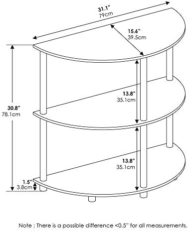 Furinno Frans Turn-N Half Round Console Table with Stainless Steel Tubes, Black Oak 15.6D x 31.1W x 30.8H in
