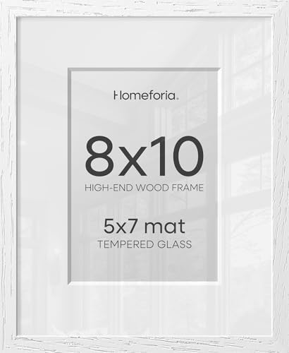 Homeforia 8x10 White Oak Picture Frame, High-End Wood, 5x7 Mat, Glass