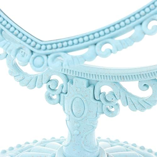 AKOAK Heart-Shaped Cosmetic Mirror - Plastic, Double-Sided, Rotatable, Lightweight Tabletop Mirror for Bathroom & Bedroom (Blue)