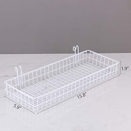 Kaforise Hanging Basket for Wire Wall Grid Panel, Multi-function Wall Storage and Display Basket, Large Size, White