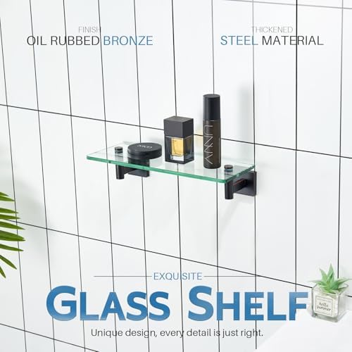 KOKOSIRI Wall Shelves Bathroom Hardware Glass Floating Shelf 12-Inch for Bedroom, Living Room, Kitchen, Hanging Rack Oil Rubbed Bronze B1105ORB-L12