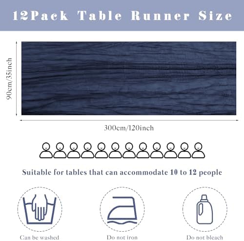 12 Pieces Navy Blue Cheesecloth Table Runners 10FT Gauze Fabric Runner for Tables Boho Table Runner Decoration Rustic Sheer Runner for Wedding Birthday Baby Bridal Shower Party (35 x 120 Inches Long)