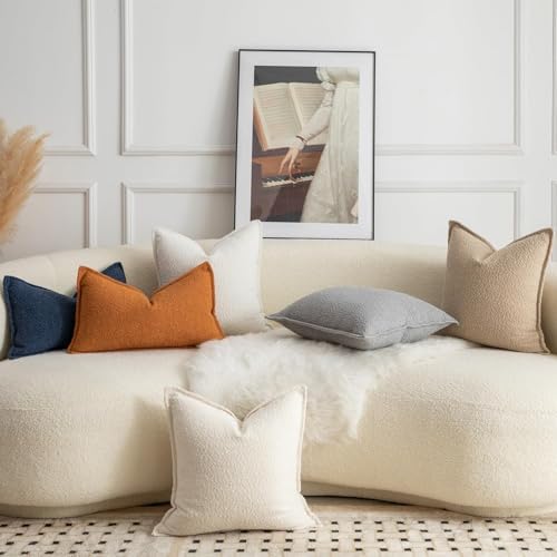 MANDIOO Pack of 2 Decorative Throw Pillow Covers Accent Solid Woven Textured Cushion Covers Pillow Cases Bedroom Living Room Sofa Home 12 x 20 Inch Beige