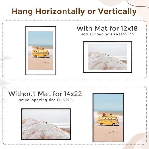 Fun Memories 14x22 Black Picture Frame for Wall, 14x22 Frame with Matted to 12x18, Black Picture Frames for Wall Art Photo and Prints (Black, 1 Pack)